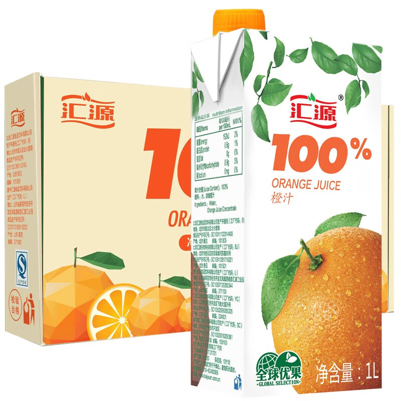 汇源果汁 青春版 100%橙汁 1Lx5汇源礼盒装 果汁饮料