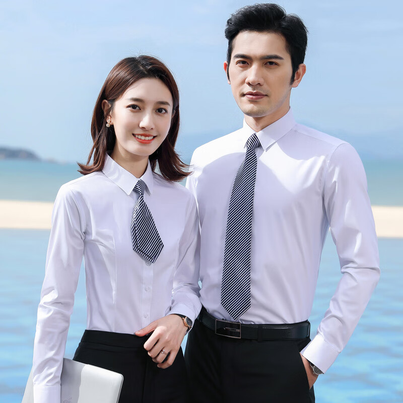 锐明凯竹纤维职业衬衫工装灰色男女同款商务白色衬衣长袖写字楼气质