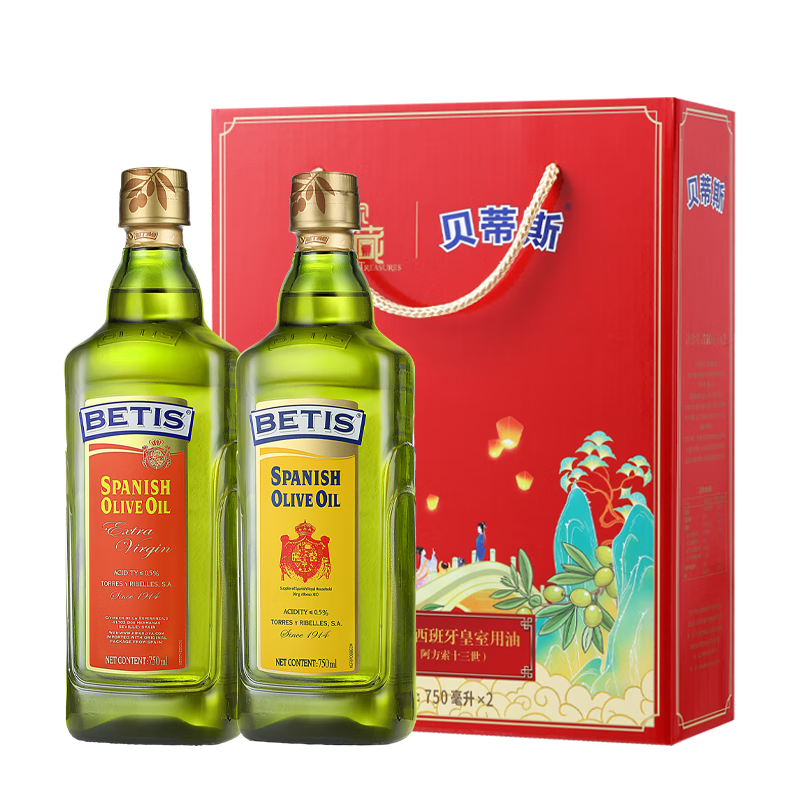 plus会员:betis 贝蒂斯 橄榄油礼盒装 750ml*2瓶