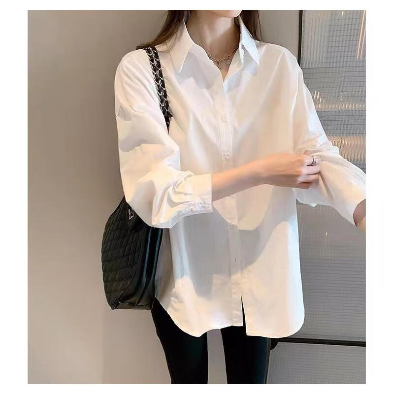衬衫女2023年新款春秋韩版设计感小众洋气百搭休闲衬衣 白色 款式1无