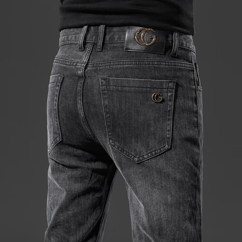 qkikq酷奇潮流欧洲站轻奢男装秋冬款色牛仔裤男欧货潮牌修身弹力青 黑