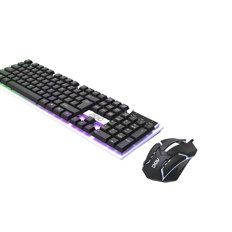 AOC 键鼠套装 104键幻彩背光 数字键盘 贴合手掌鼠标 游戏办公 薄膜键盘鼠标套装 键鼠套装(JD物流)