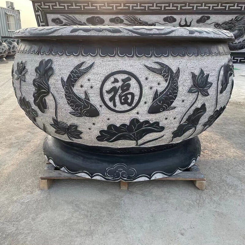 泰禧阁石雕鱼缸花盆户外庭院石槽流水造景大石缸水缸家用养鱼池装 【聚财鱼缸】直径80cm