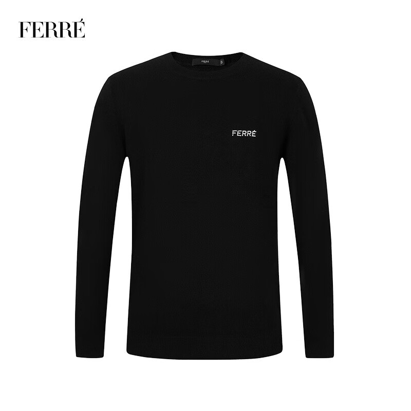 ferre费雷男装奢侈品秋季新款时尚简约长袖针织毛衫烫钻字母logo圆领