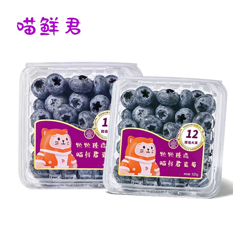 喵鲜君国产新鲜蓝莓 浆果盒装 孕妇儿童水果 新鲜时令水果大蓝莓整箱 125g*12盒 (果径12-15mm)