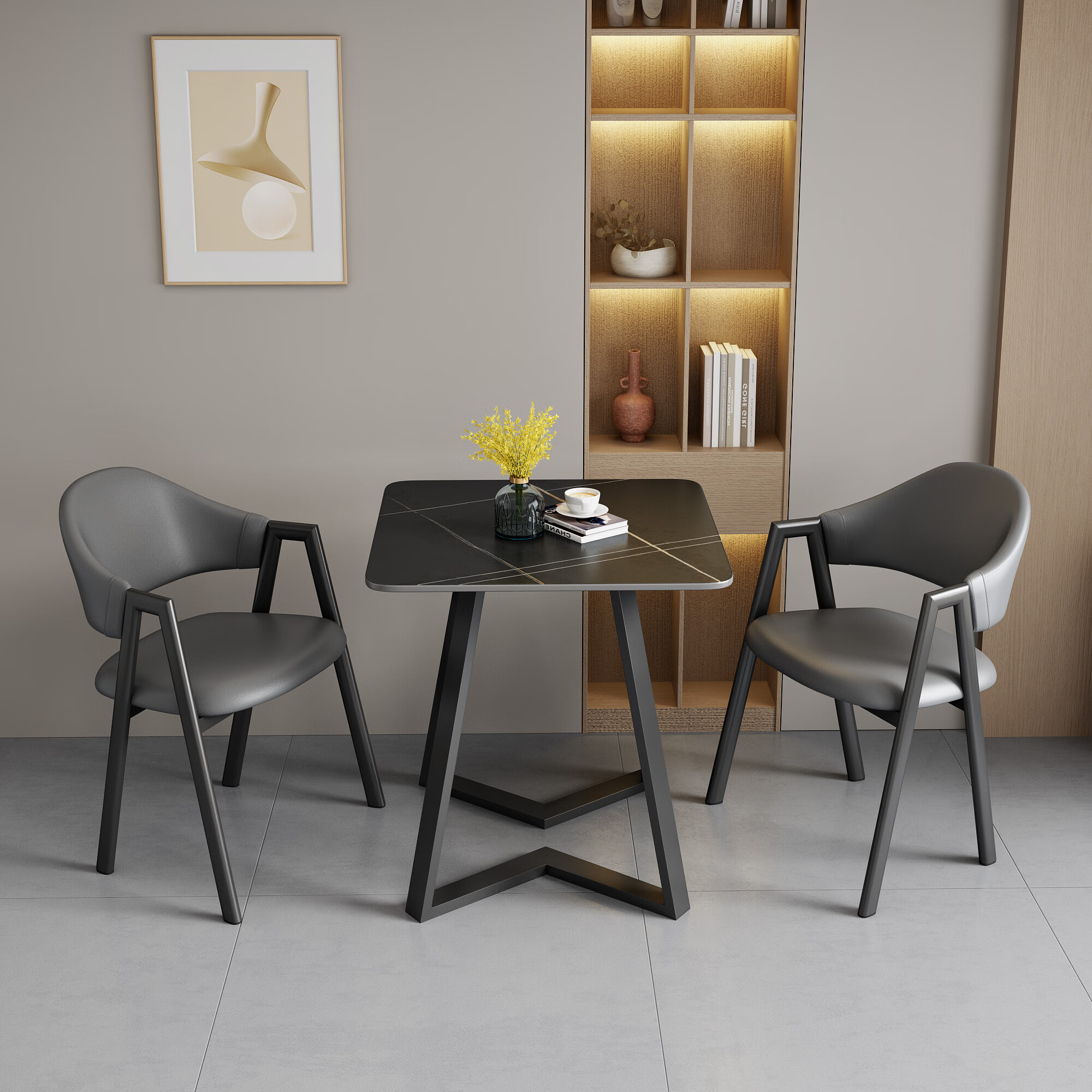 裕顺寿轻奢岩板休闲阳台小茶桌椅组合接待洽谈桌椅网红正方形一桌二椅