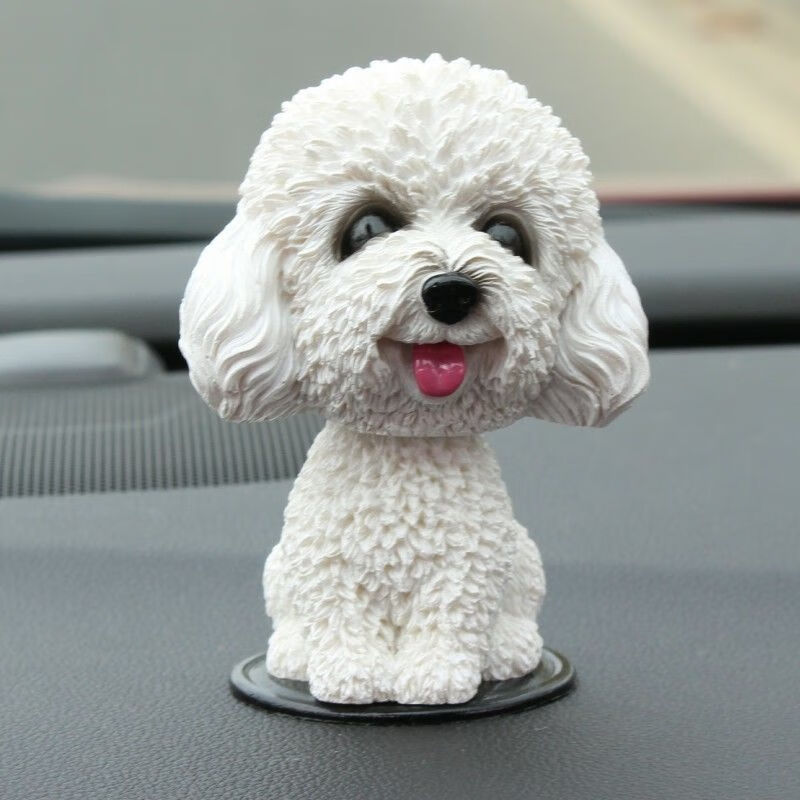 个性车内装饰摆件可爱男女士车载摇头狗狗公仔汽车上装饰 白色泰迪