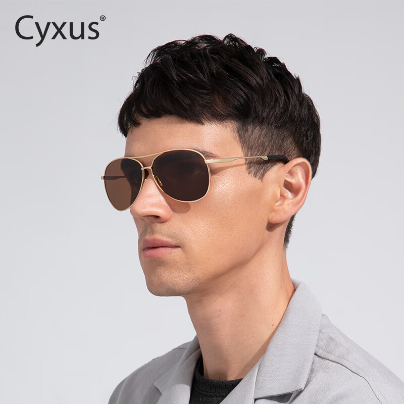 Cyxus墨镜男款士飞行员蛤蟆近视偏光太阳镜防晒眩光开车驾驶专用配度数 近视0-600度1.61镜片-私人定制