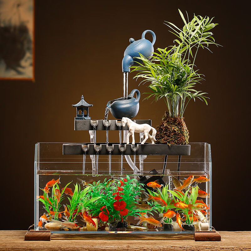 贝拉缘循环流水生财客厅创意摆件办公室鱼缸桌面微景观水景招财开业