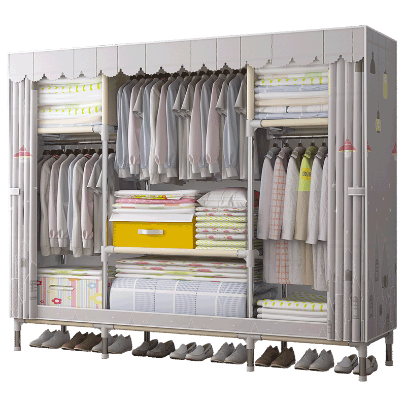 美家星简易衣柜布衣柜牛津布加粗钢管衣橱大容量（防尘防潮)(好安装)(长久稳固耐用）强力加固型