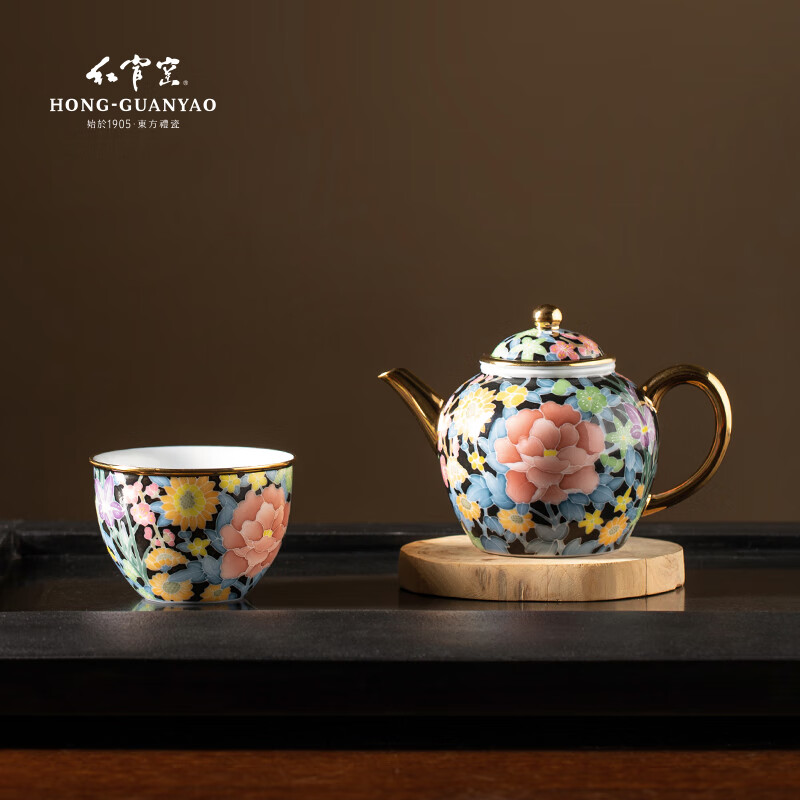 红官窑功夫茶具套装陶瓷茶壶整套白玉瓷茶器中式茶杯主人杯家用醴陵瓷器 百卉含英（一壶一杯）