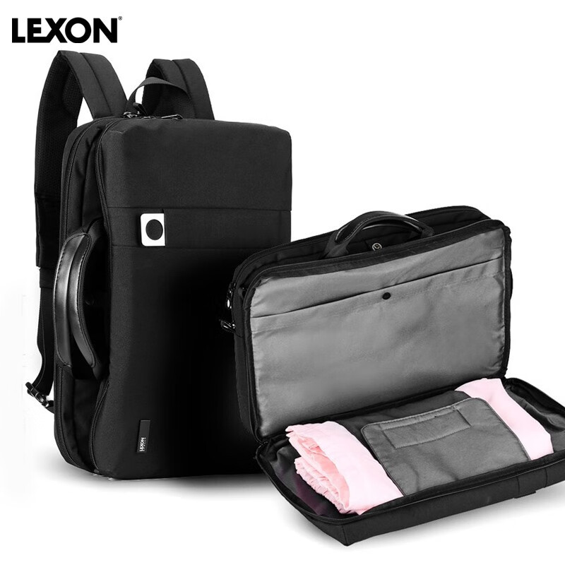 乐上(LEXON)商务笔记本电脑包双肩包男15.6英寸多功能斜挎包三用手提公文包 LNE1629 黑色