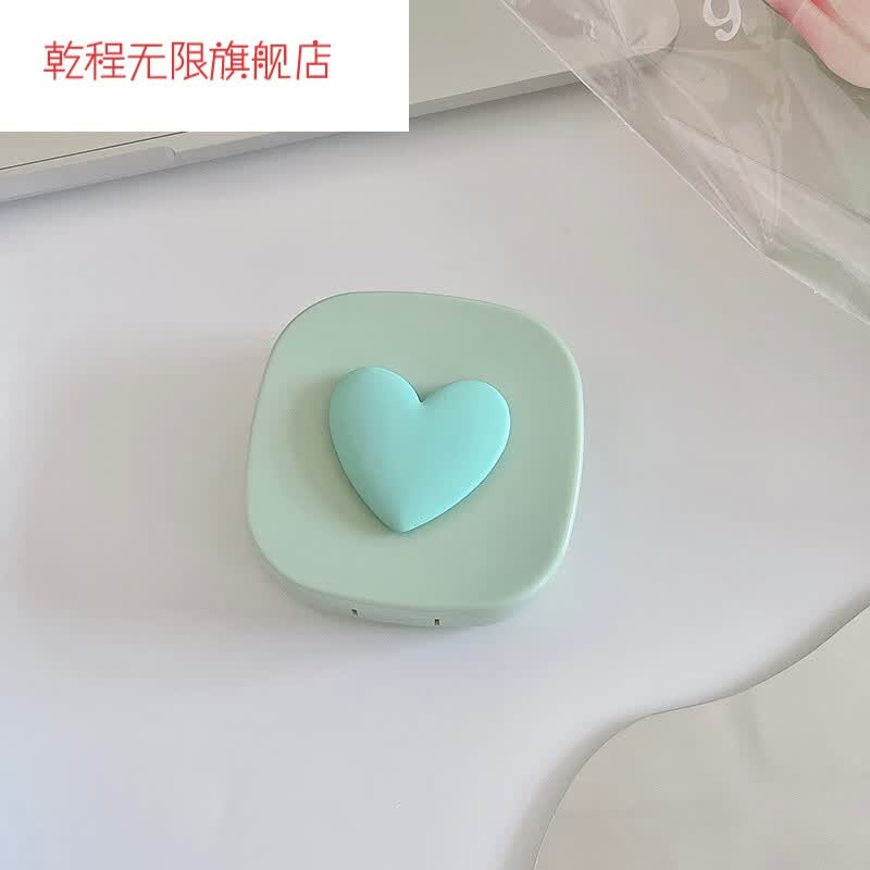 甜心盒奶油色系方形爱心马卡龙隐形眼镜盒收纳护理盒带镜 爱心薄荷绿