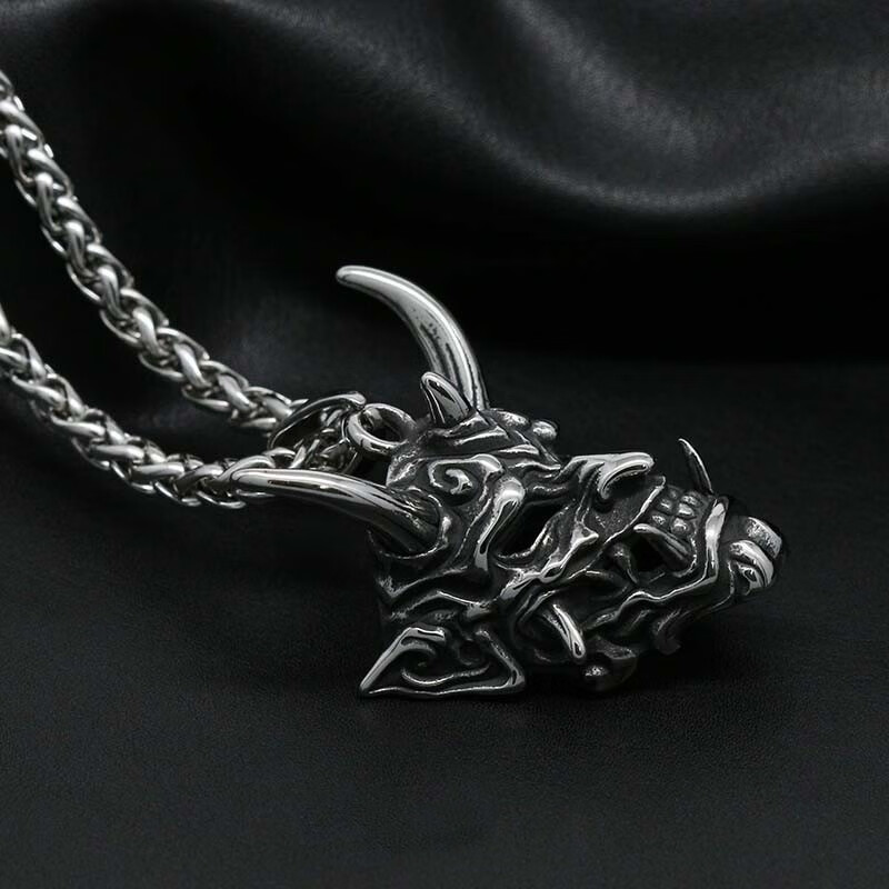 京滔520礼物赤般若夜叉项链男潮学生气质百搭复古恶魔骷髅头嘻哈男士