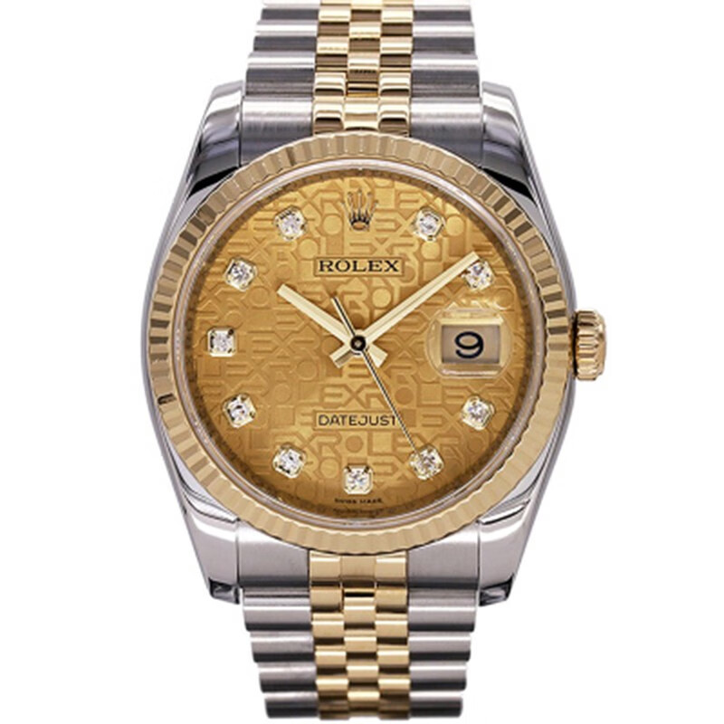 【二手95新】劳力士男表 日志型116233香槟花盘镶钻自动机械间金日期