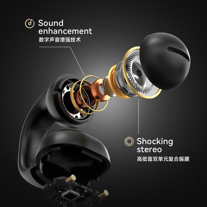 0度（PERFECTSIGHT）真无线蓝牙耳机骨传导挂耳式耳机不入耳式通话降噪运动跑步长续航运动耳机久戴不痛 新款耳夹式蓝牙耳机-黑色 【蓝牙5.3+LED数显+立体环绕声】