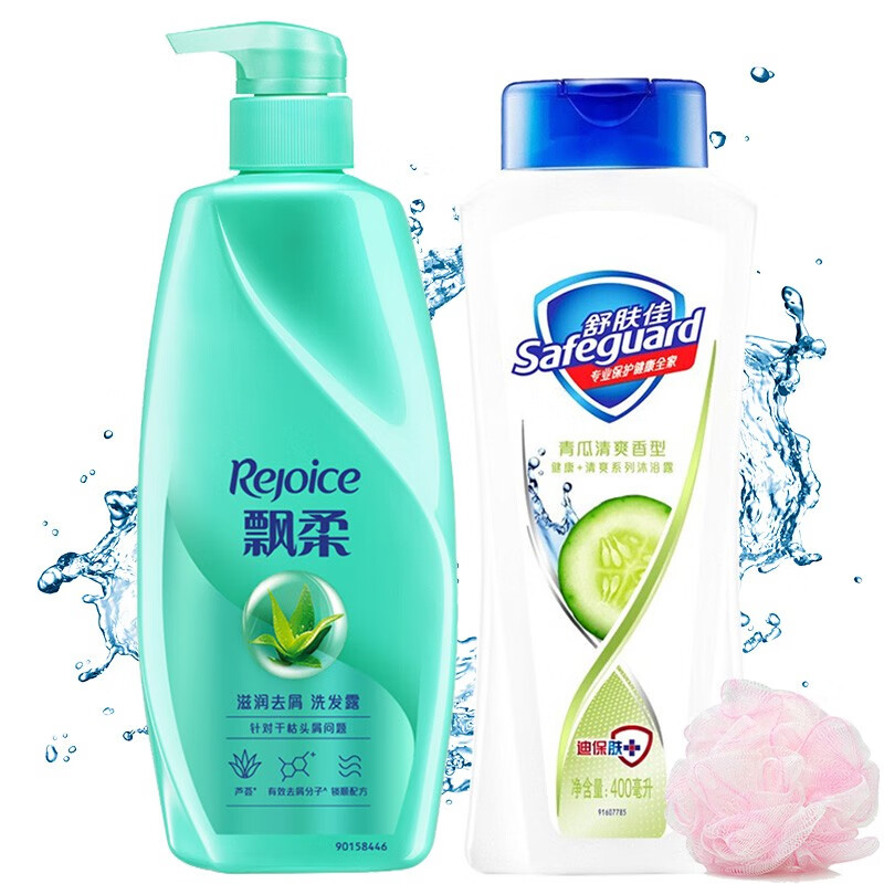 洗发露沐浴露组合装 男女士通用家庭装 飘柔500g 青瓜沐浴露400g