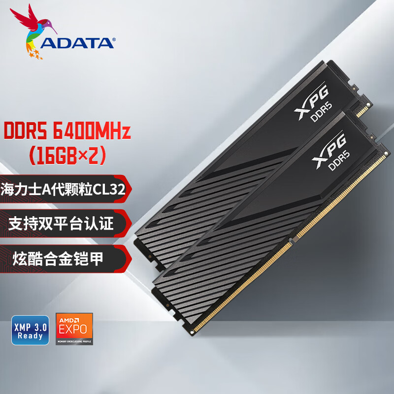 威刚(ADATA) 32GB(16GBX2)套装 DDR5 6400 台式机内存条 海力士A-die颗粒 XPG威龙D300（黑色）C32