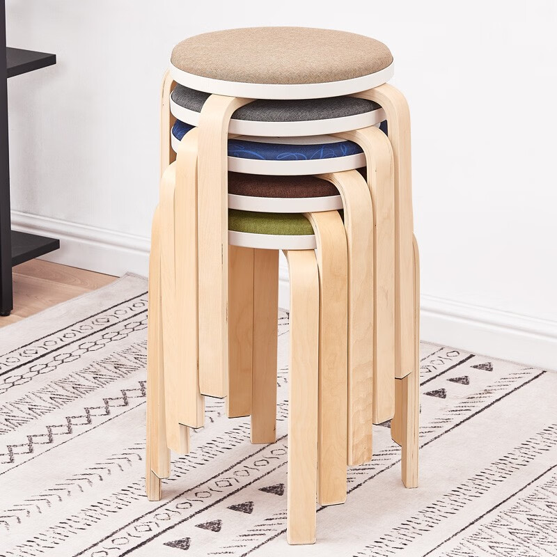 华恺之星 凳子实木椅子 家用餐椅板凳 非塑料曲木小圆凳高凳子HK8022浅棕