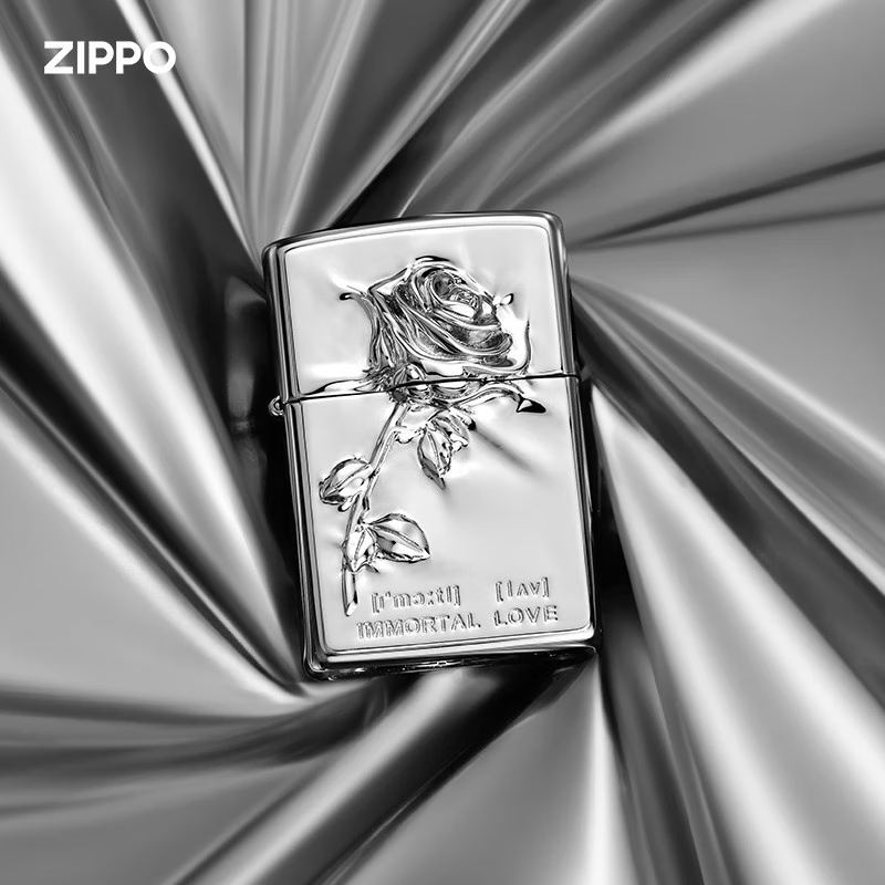 之宝(zippo)煤油打火机 新款爱情系列玫瑰花徽章 纯洁的爱 情人节送