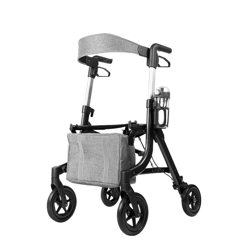 四轮老年手推车拐杖凳辅助行走助步轻便折叠 多功能助行器(送购物包)