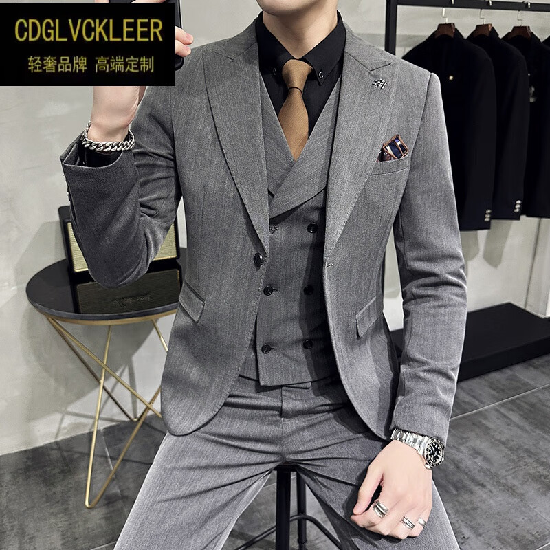 ck lee r品牌轻奢男装长期款韩版修身男士帅气双开叉西服套装宴会礼服