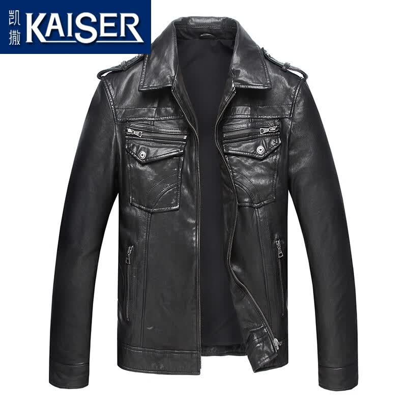 凯撒（KAISER）真皮皮衣男植鞣皮夹克男机车服海宁皮衣翻领短款潮流帅气男装外套 黑色 175/XL-适合体重135-145斤高性价比高么？