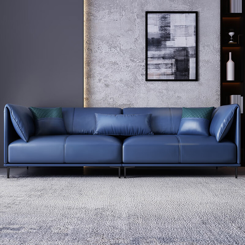 皮沙发客厅组合小户型意式极简现代简约北欧转角皮艺沙发客厅 蓝色