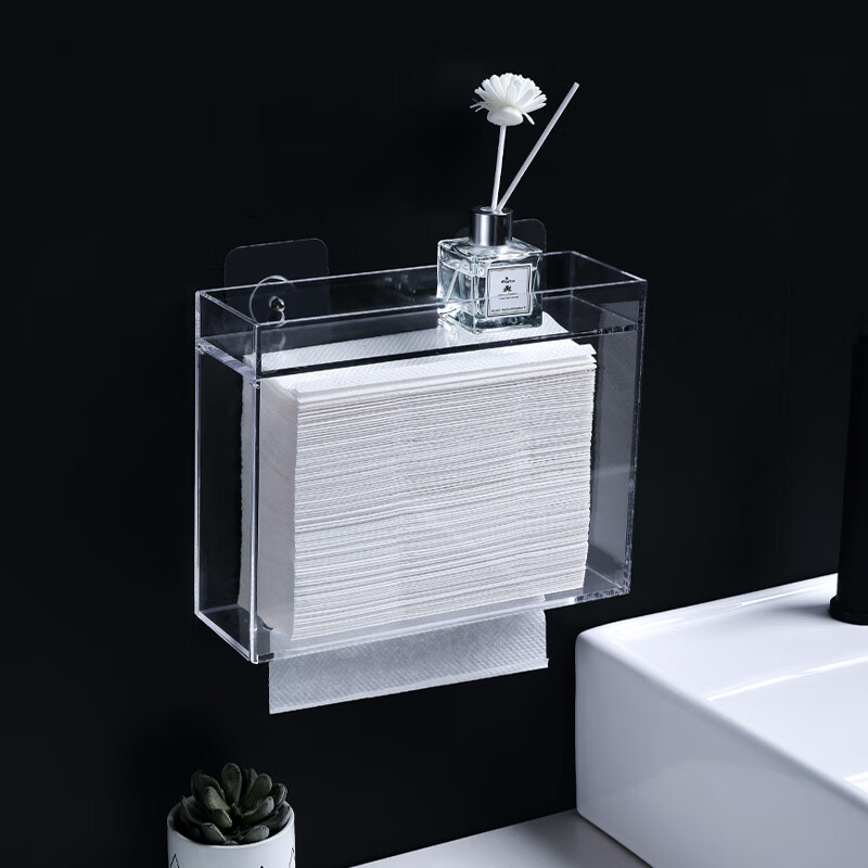 栗好嘉擦手纸壁挂盒酒店洗手间擦手纸盒厕所纸巾盒免打孔壁挂式卫生间厨 透明【亚克力材质】