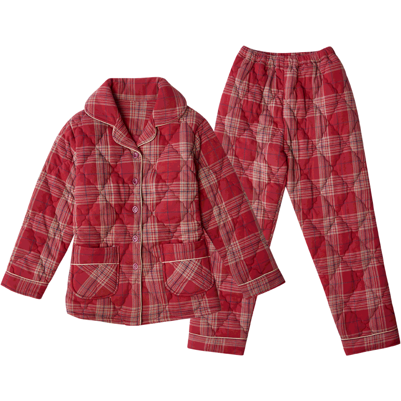 圆人睡衣女秋冬纯棉夹棉服加厚全棉冬天加棉女士可外穿冬季家居服套装 Y7811女款 M 3层