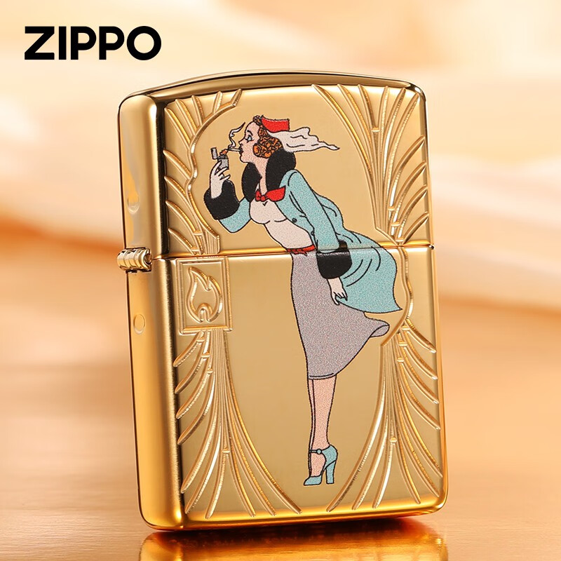 zippo美国原装进口打火机之宝正版镀金风中女郎85周年纪念送男朋友
