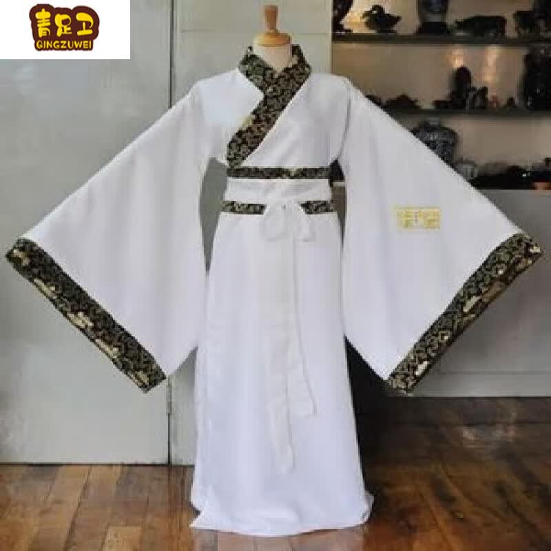 青足卫古装男汉服侠客书生演出服毕业拍照班服古代唐装舞台影视剧服装 白色黄富贵花大袖 身高180m怎么样,好用不?