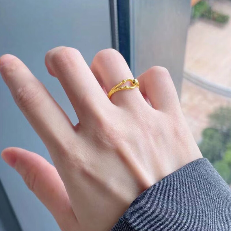 易昇黄金小链镯戒指女软镯软戒足金时尚环环相扣开口指环戒子女送女友 黄金半镯软戒(金重约1.8克)