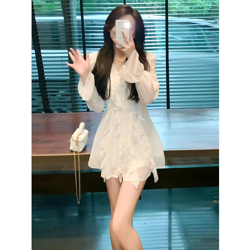惠菱芷145矮小个子长袖短款一米五女生连身裙气学院 白色 xs 建议80