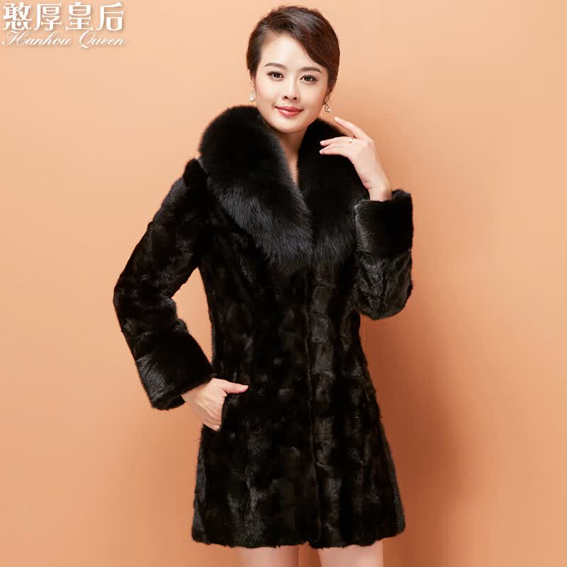 傲列2023秋冬新款貂皮大衣女中长款秋冬季海宁狐狸领水貂皮草外套女 黑色 XL属于什么档次？