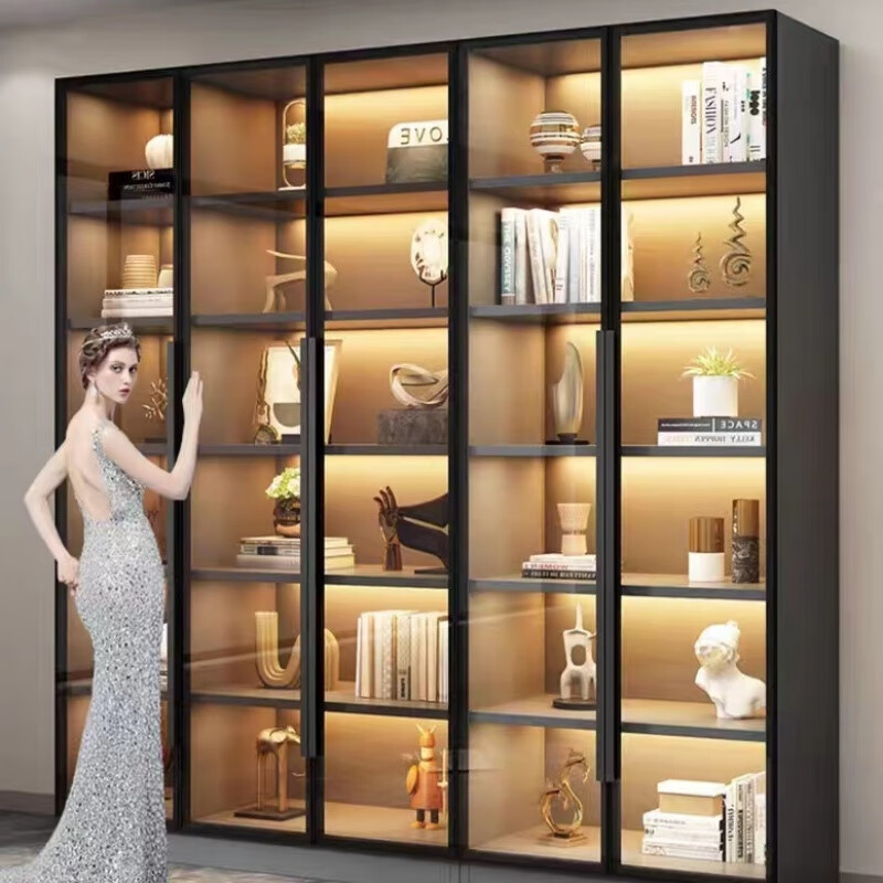 众恩定制轻奢客厅书柜展示柜酒柜模型柜摆件饰品一体组合带玻璃门