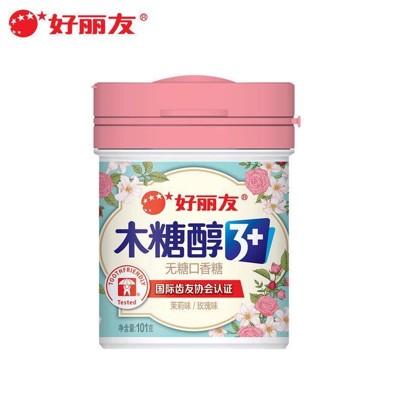 好丽友木糖醇101g2瓶多口味组合无蔗糖口香糖 茉莉玫瑰味2瓶
