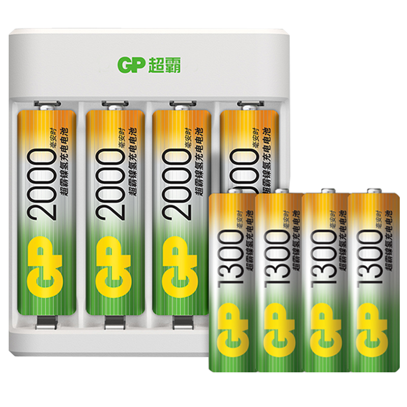 超霸（GP） 5號充電電池USB智能套裝快速充電器適用于電動玩具照相機遙控器無線鼠標鍵盤鬧鐘等 5號1300/2000毫安電池+Type-c充電器 *1