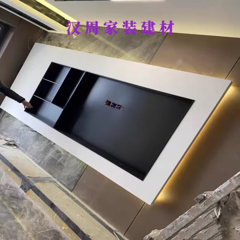 轻奢客厅电视背景墙壁柜装饰展示架金属定制 黑钛磨砂哑光抗指纹定制