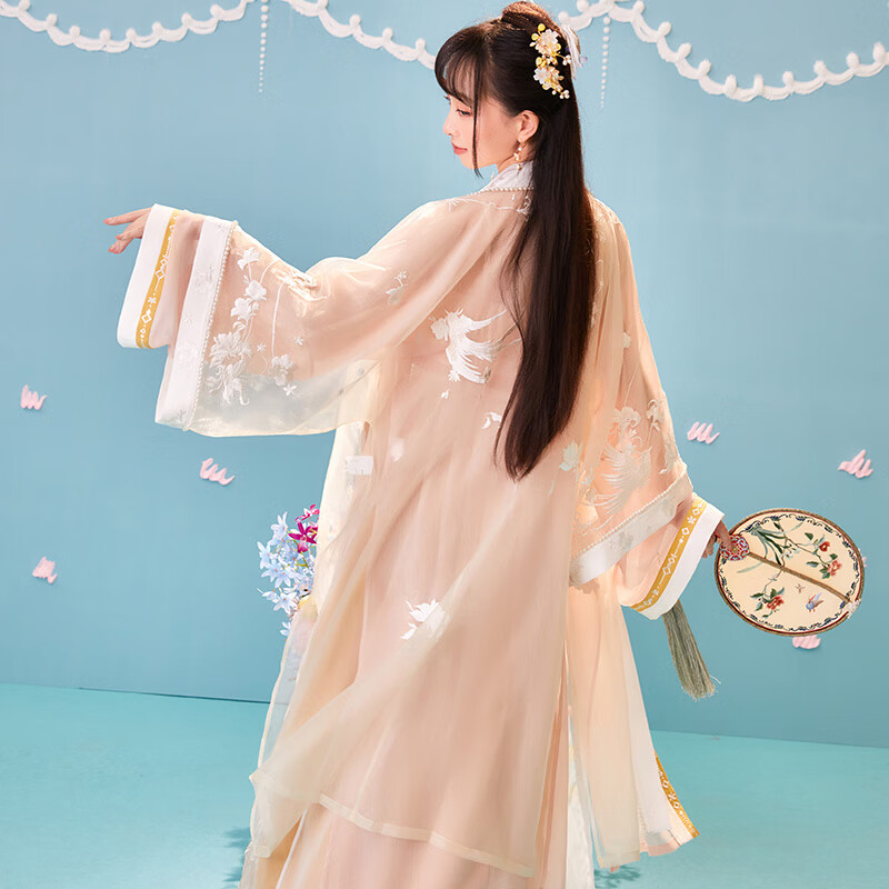 匠尺刺绣直领对襟双层褙子齐腰汉服女气质女装潮 直领对襟长衫 外层