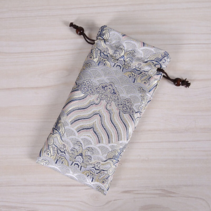 兰衍 手机袋布袋 棉麻手机袋子通用智能手机布袋 手机防尘袋 刺绣银白色