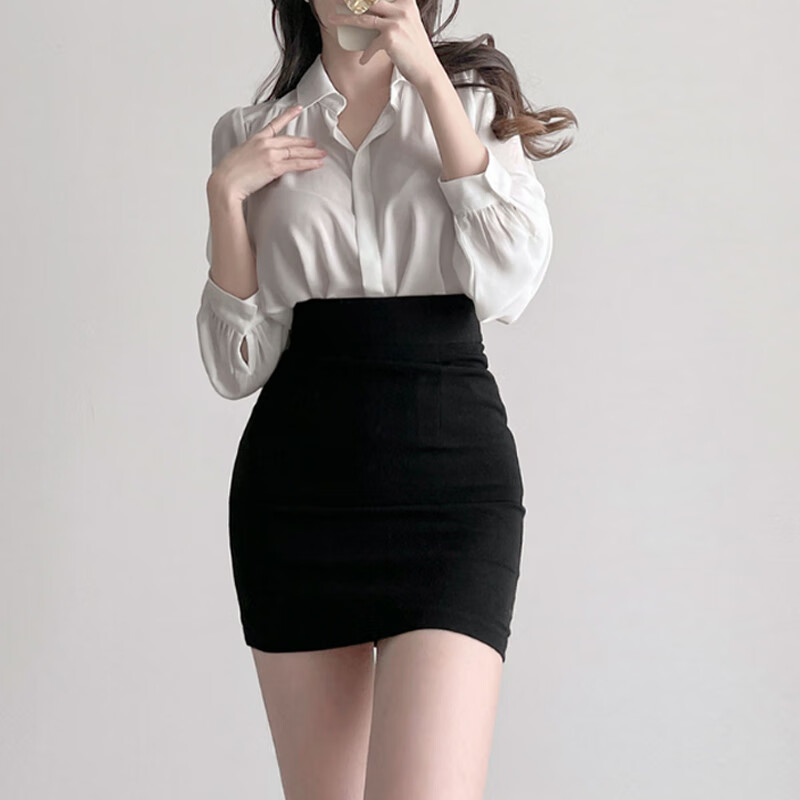 町鸾(tingluan)超短修身显瘦包臀裙黑色ol职业一步裙短款半身裙女高腰