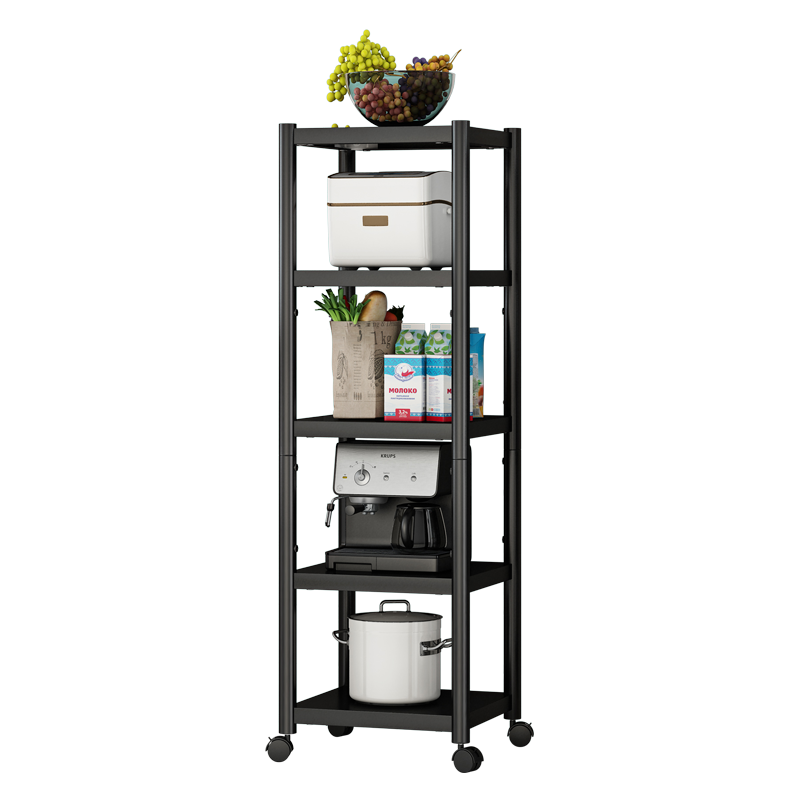 乐爱家 厨房置物架落地不锈钢家用储物架微波炉碗碟调料架锅架子五层夹缝小推车收纳架