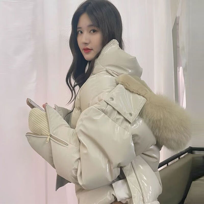 山头林村嘉兴平湖羽绒服生产基地自制大毛领可脱卸帽亚光亮面免洗宽松