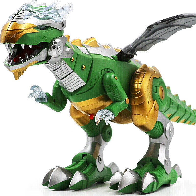 可喷雾机械龙机器人可移动 电动恐龙仿真霸王龙会走路灯光声音恐龙模型男孩礼物玩具 机械喷雾战龙-绿色