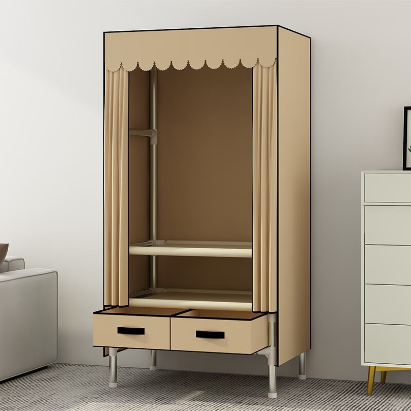 组装布衣柜加粗加厚布艺挂衣柜宿舍出租房衣橱收纳衣柜 83cm卡其色