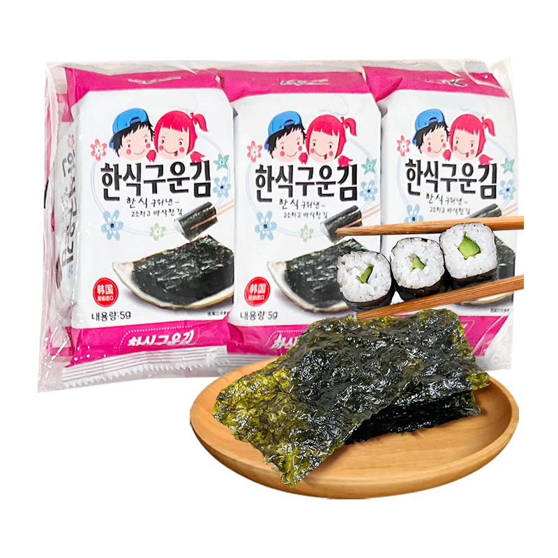 Zek韩国进口 经典原味海苔紫菜包饭寿司即食烤海苔 儿童零食5g*3包