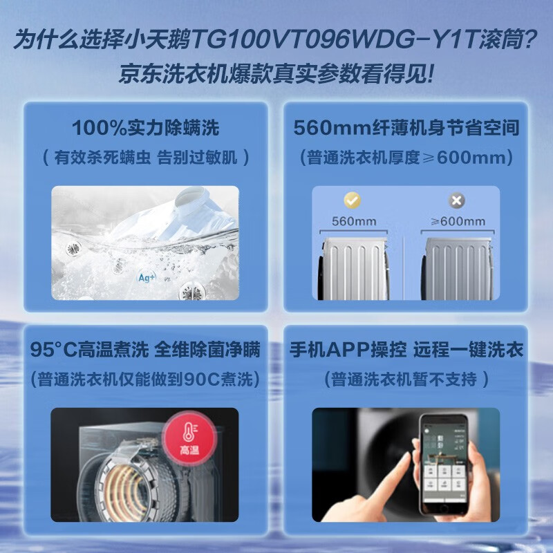 小天鹅（LittleSwan）10公斤变频除螨滚筒洗衣机全自动 羽绒服洗母婴内衣以旧换新智能 【金榜认证】TG100VT096WDG-Y1T