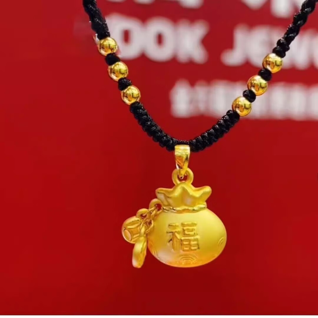 ncxzh老凤凰黄金福袋吊坠999足金莲花金钱币转运珠编绳项链情人节礼物