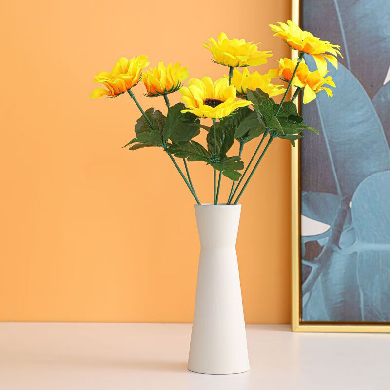 唐扣889创意家居北欧向日葵假花家居餐桌卧室客厅摆件玫瑰花花束装饰 4支+花瓶